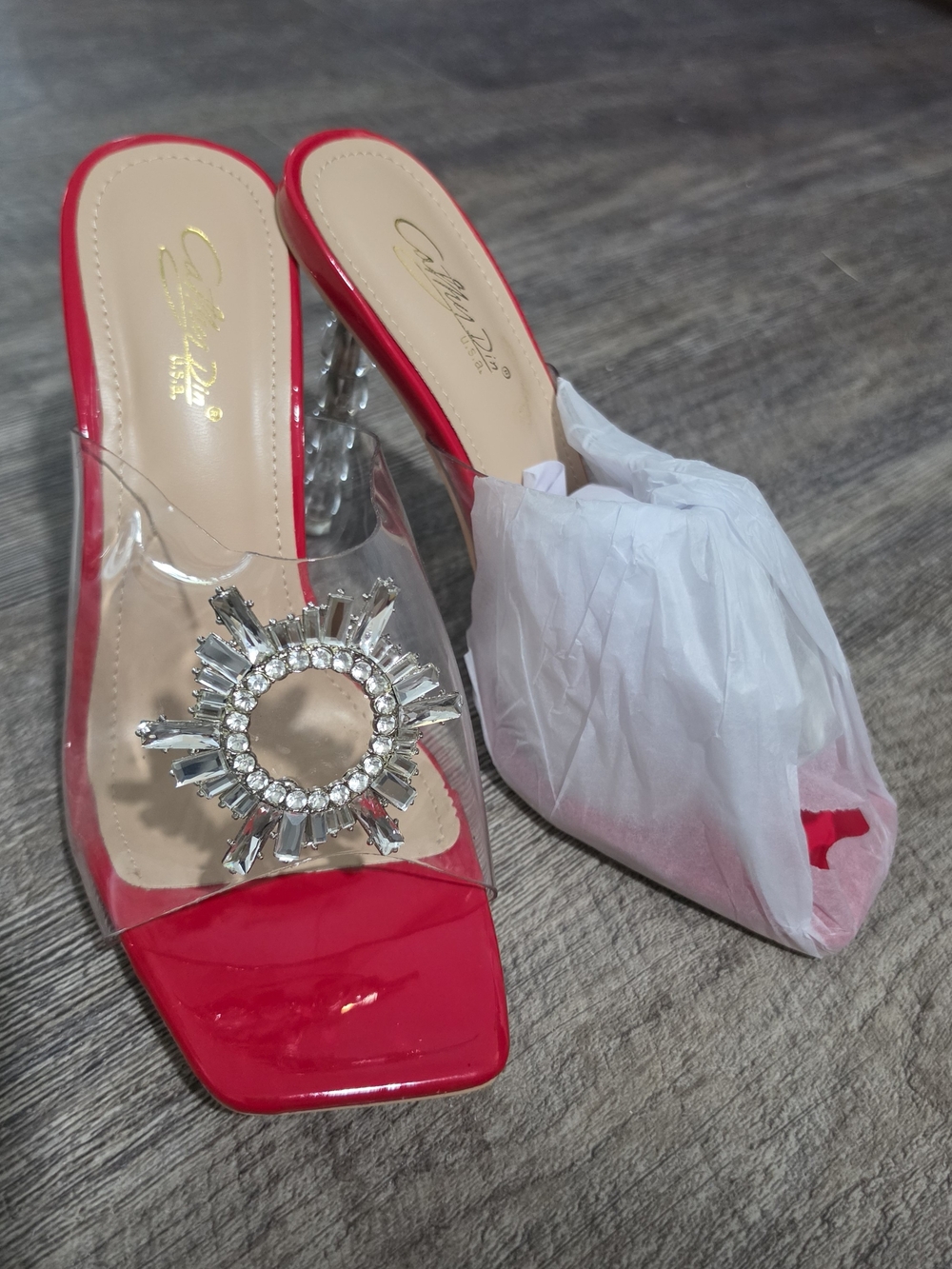Clear Strap Hot Pink Mule with Crystal Sunburst Accent